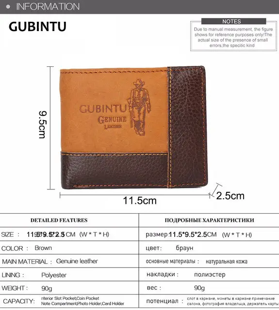 GUBINTU Genuine Leather Men Wallets Coin Pocket Zipper Real Men's Leather Wallet with Coin High Quality Male Purse Eagle cartera