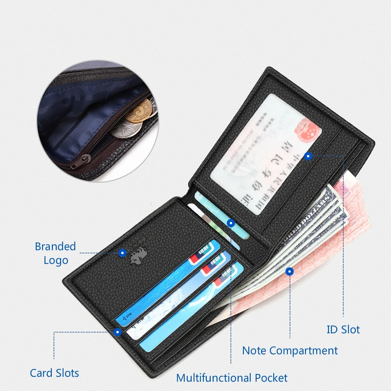 Alternative view of BISON DENIM Genuine Leather Men Wallets Brand Luxury RFID Bifold Wallet Zipper Coin Purse Business Card Holder Wallet N4470