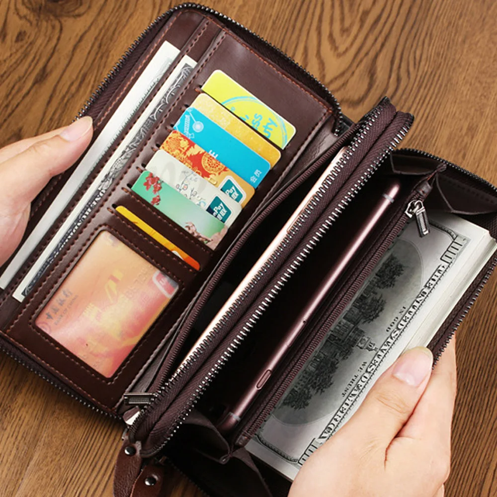 Alternative view of Men's wallet long wallet quality PU leather ​wallet men's Double Zipper Coin Pocket Purse youth business clutch Phone bag