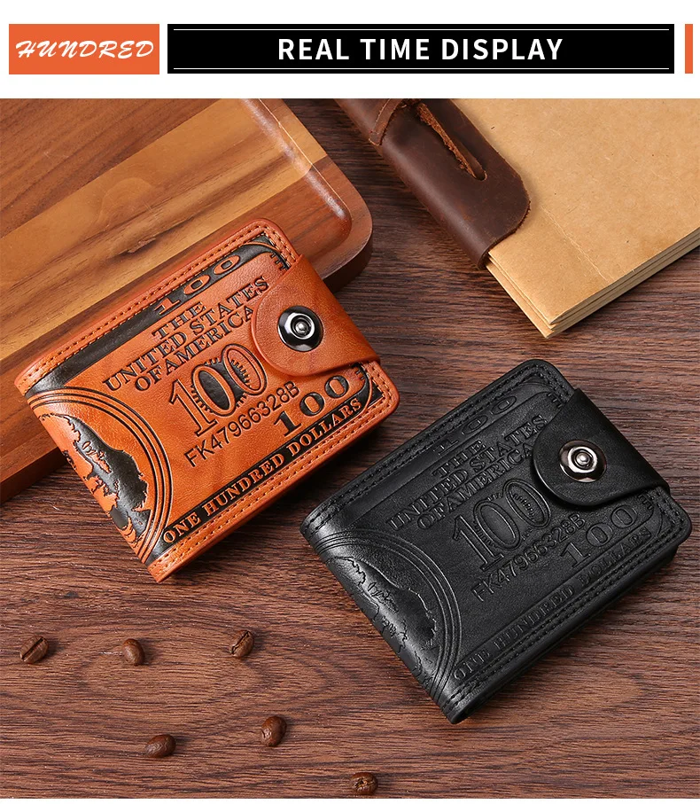 Men's Wallets with 100 US Dollar Pattern Hasp Male Leather Wallet with Zipper Card Holder Coin Pocket Purse cartera hombre Men's Wallets with 100 US Dollar Pattern Hasp Male Leather Wallet with Zipper Card Holder Coin Pocket Purse cartera hombre