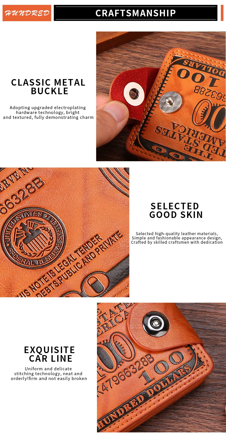 Men's Wallets with 100 US Dollar Pattern Hasp Male Leather Wallet with Zipper Card Holder Coin Pocket Purse cartera hombre Men's Wallets with 100 US Dollar Pattern Hasp Male Leather Wallet with Zipper Card Holder Coin Pocket Purse cartera hombre