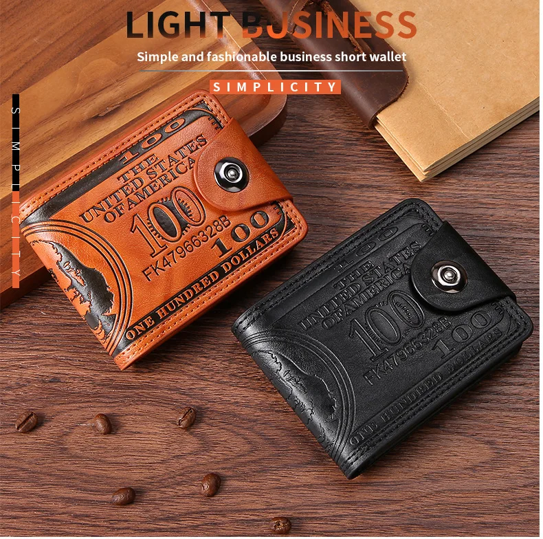 Men's Wallets with 100 US Dollar Pattern Hasp Male Leather Wallet with Zipper Card Holder Coin Pocket Purse cartera hombre Men's Wallets with 100 US Dollar Pattern Hasp Male Leather Wallet with Zipper Card Holder Coin Pocket Purse cartera hombre