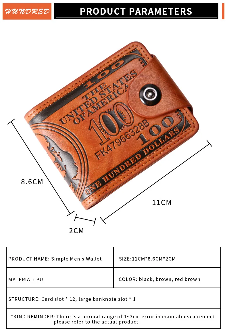Men's Wallets with 100 US Dollar Pattern Hasp Male Leather Wallet with Zipper Card Holder Coin Pocket Purse cartera hombre Men's Wallets with 100 US Dollar Pattern Hasp Male Leather Wallet with Zipper Card Holder Coin Pocket Purse cartera hombre