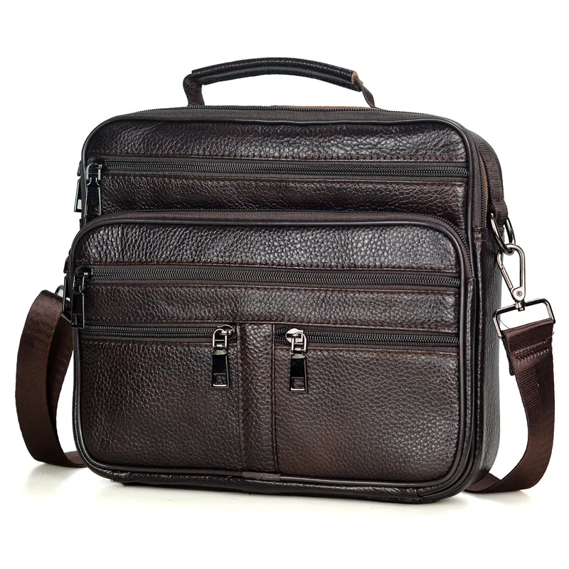 Alternative view of Coffee Men Genuine Leather Shoulder Bag Male Cowhide Leather Handbags Men's Large Zipper Messenger Bag Travel Tablet Bag Tote
