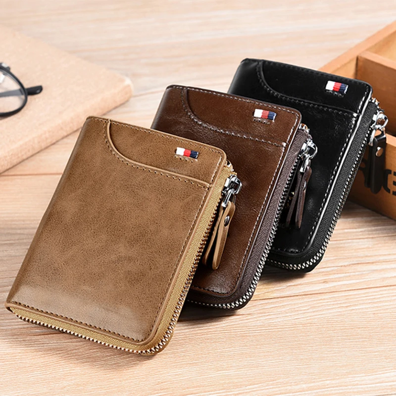 Alternative view of Mens Wallet Leather Business Card Holder Zipper Purse Luxury Wallets for Men RFID Protection Purses Carteira Masculina Luxury