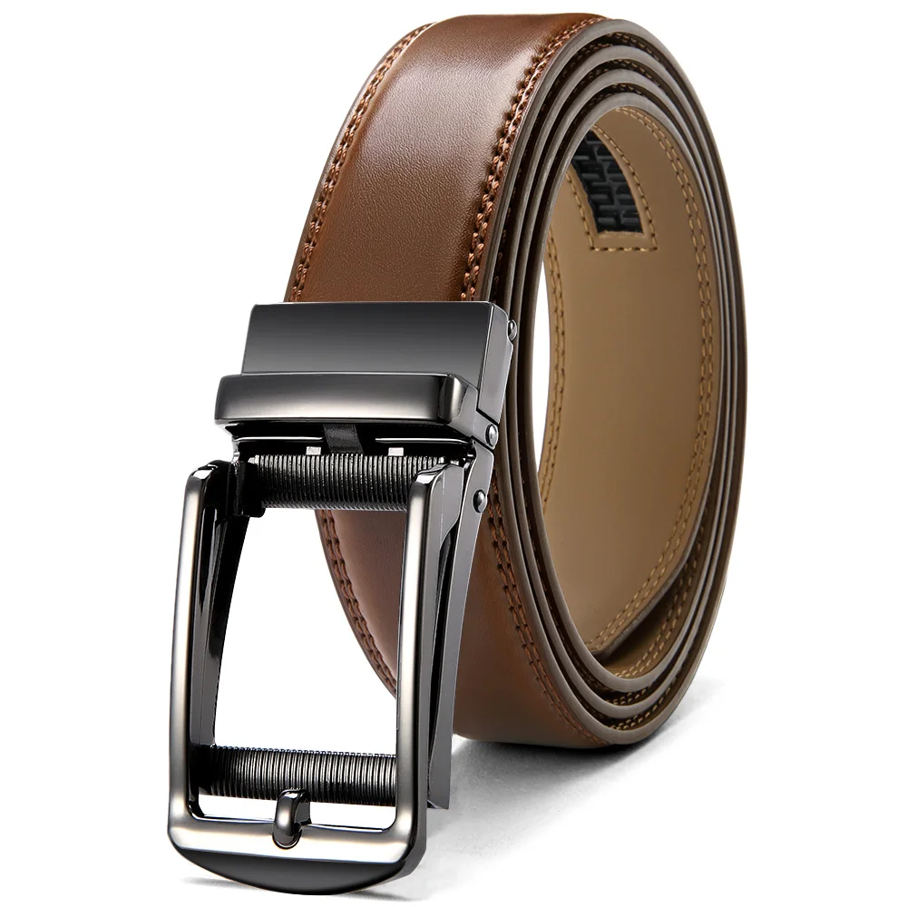 Genuine Leather For Men's High Quality Buckle Jeans Cowskin Casual Belts Business Cowboy Waistband Male Automatic Buckle Strap