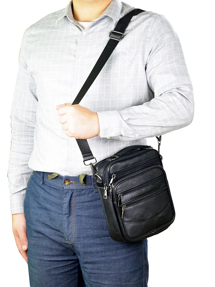Fashion Men Genuine Leather Handbags Small Men's Shoulder Bag for Tablet High Quality Office Messenger Bags Male Crossbody Bag