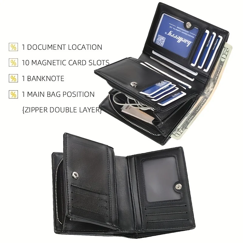 Alternative view of New Men PU Leather Short Wallet with Zipper Coin Pocket Vintage Big Capacity Male Short Money Purse Card Holder