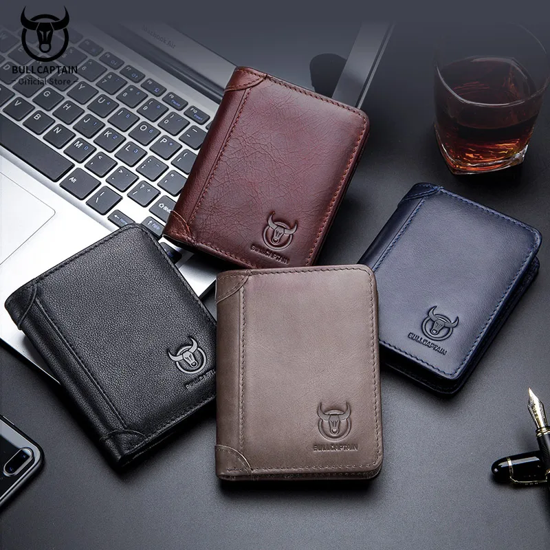 Alternative view of BULLCAPTAIN New Genuine Leather Man Wallet Small Mini Card Holder Male Purse Pocket RFID Wallet Coin High Quality