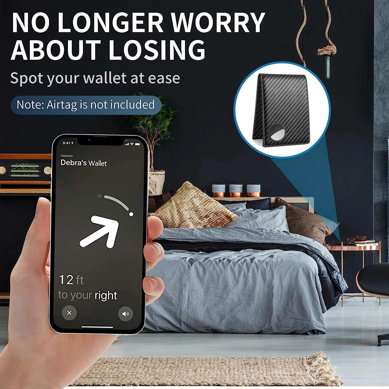 Alternative view of Rfid Carbon Fiber Leather Men Airtag Wallets Purse Credit Card Holder for Air Tag Purse Black Luxury Minimalist Wallet for Men