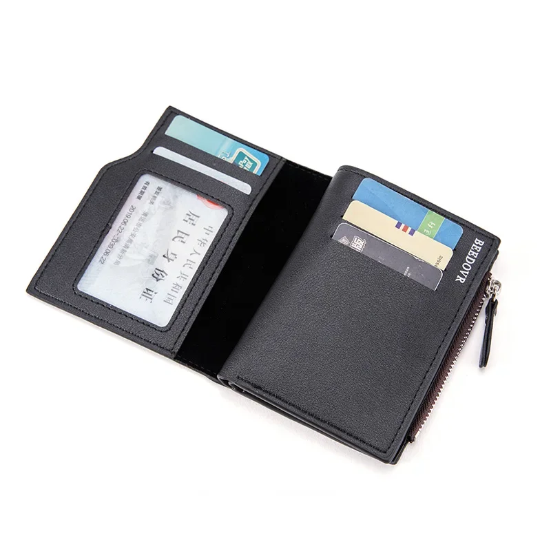 Men Wallet Short PU Leather Male Purse Black Coffee Credit Card Holders with Zipper Men Wallet Money Bag carteira masculina - Image 4