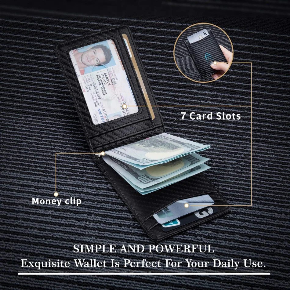 Rfid Genuine Leather Men Wallets Money Bag Slim Thin Card Holder Wallet Carbon Fiber Male Small Short Purse Black Walet Billfold Rfid Genuine Leather Men Wallets Money Bag Slim Thin Card Holder Wallet Carbon Fiber Male Small Short Purse Black Walet Billfold