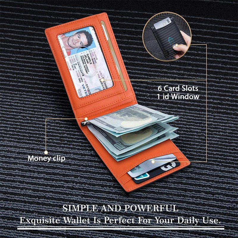 Alternative view of Rfid Genuine Leather Men Wallets Money Bag Slim Thin Card Holder Wallet Carbon Fiber Male Small Short Purse Black Walet Billfold