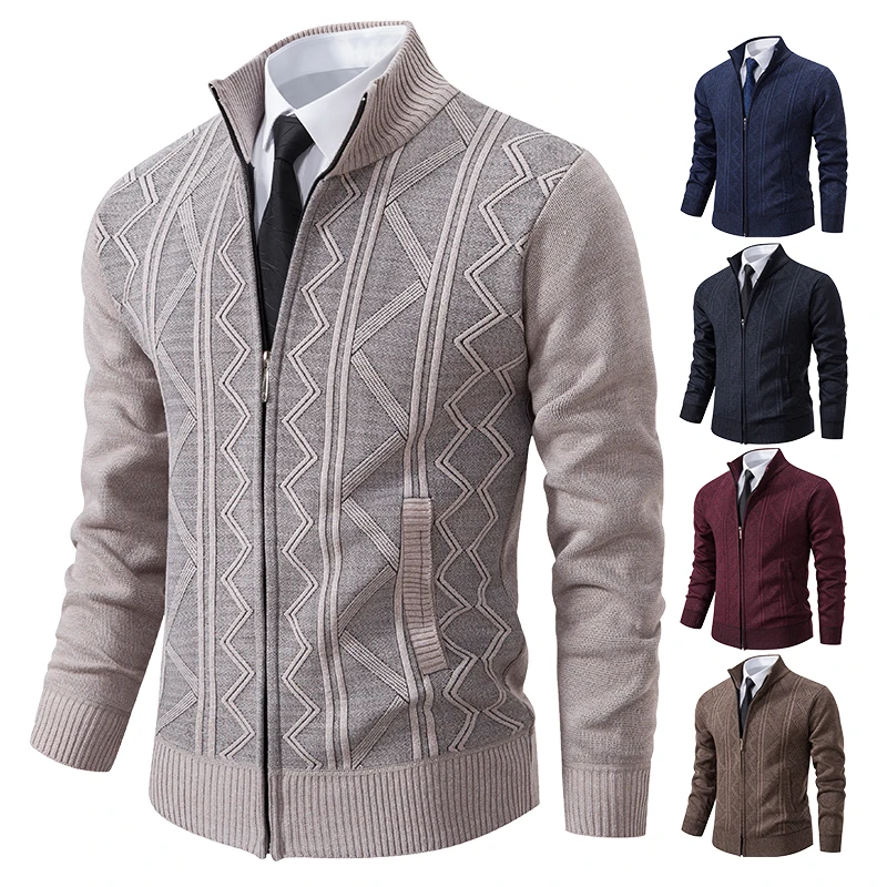 Alternative view of Thickened jacket men's autumn and winter warm trend line stand collar knitted cardigan sweater coat