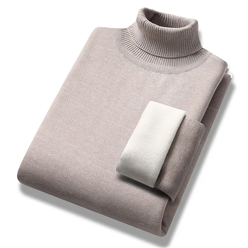 Alternative view of New Autumn Winter Turtleneck Sweaters Men Slim Knitted Pullovers Mens Solid Color Casual Knitwear Sweaters Fleece Warm Pullovers