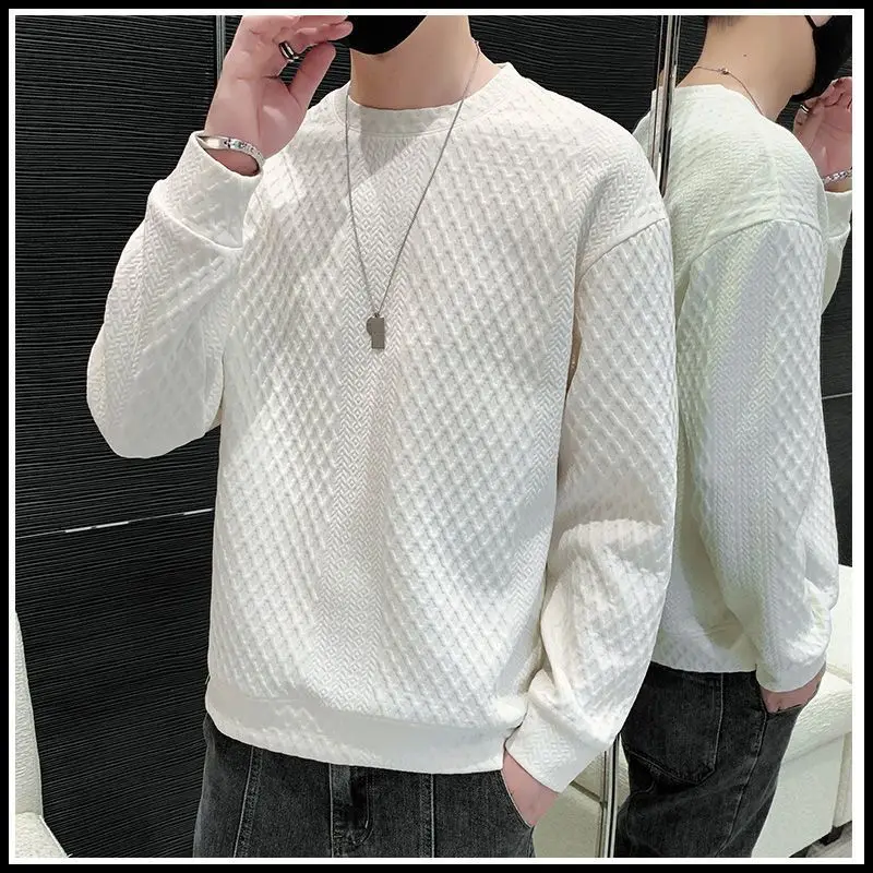 Alternative view of Spring Autumn Y2K Elegant Fashion KPOP Sweatshirt Man Fashion All Match Long Sleeve Top Solid Color Casual Pullover Male Clothes