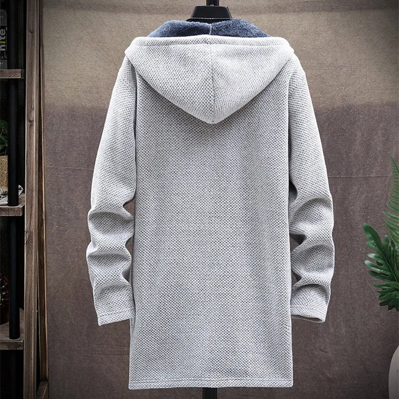 Alternative view of Winter Men Sweater Fleece Cardigan  Jacket Men's Slim Sweaters Winter Long Hooded Sweater Thick Warm Coat Mens Clothing 2022