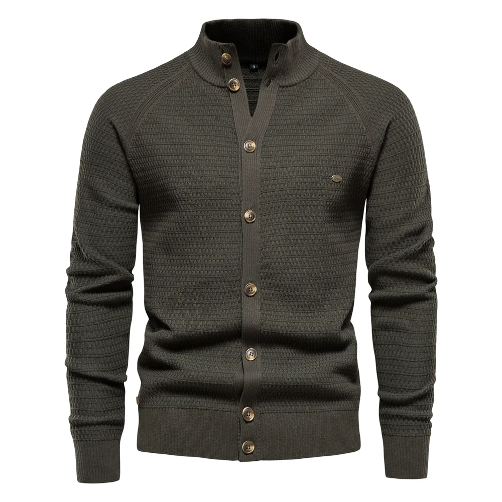 AIOPESON Knitted Mens Cardigan Cotton High Quality Button Mock Neck Sweater for Men New Winter Fashion Designer Cardigans Men