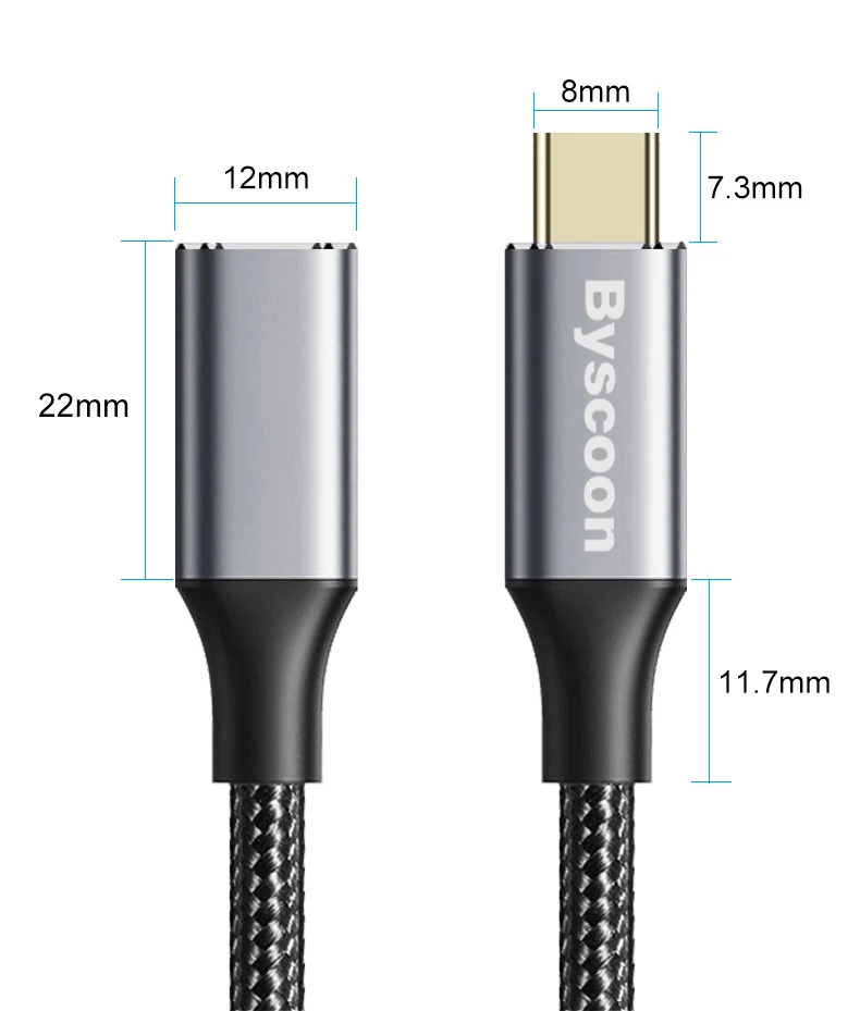 Byscoon USB C 3.1 Gen2 10Gbps Extension Cable Type C to Type C PD 100W QC 4.0 Fast Charging Cord For MacBook Pro 4k 60Hz Cable