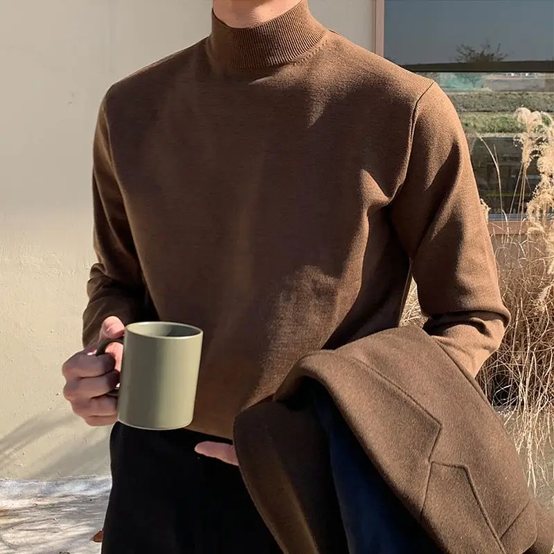 Half Turtleneck Sweater Men's Long-sleeved Korean Solid Color Knit Sweater Underwear Bottoming Shirt Casual Versatile Male