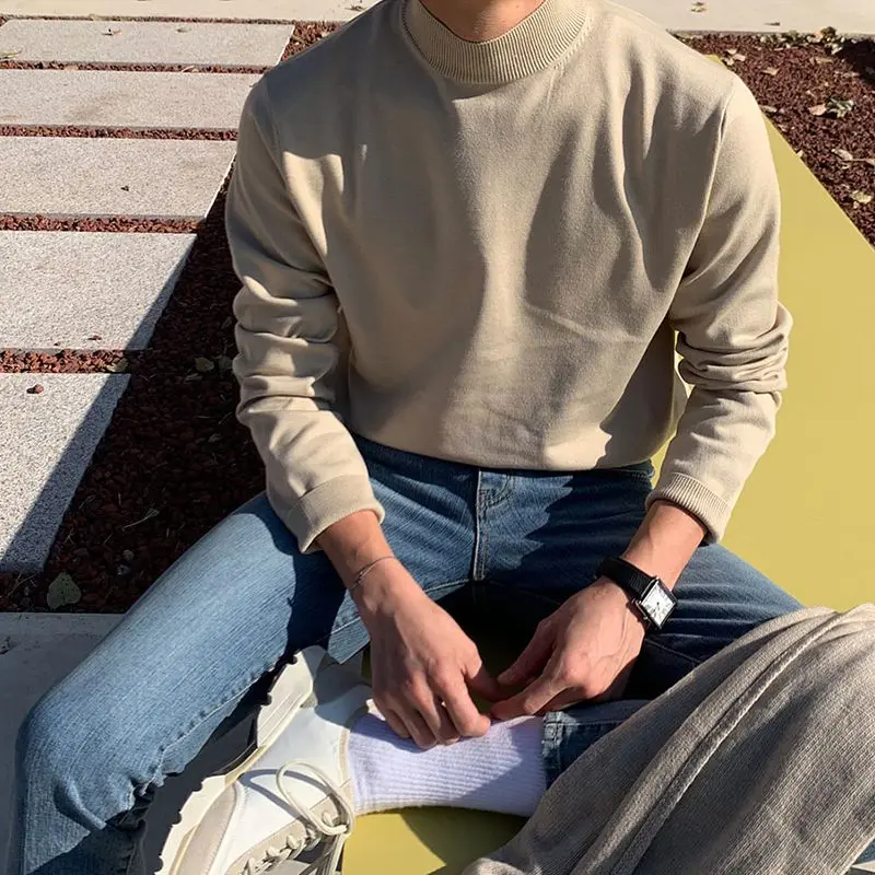 Alternative view of Half Turtleneck Sweater Men's Long-sleeved Korean Solid Color Knit Sweater Underwear Bottoming Shirt Casual Versatile Male