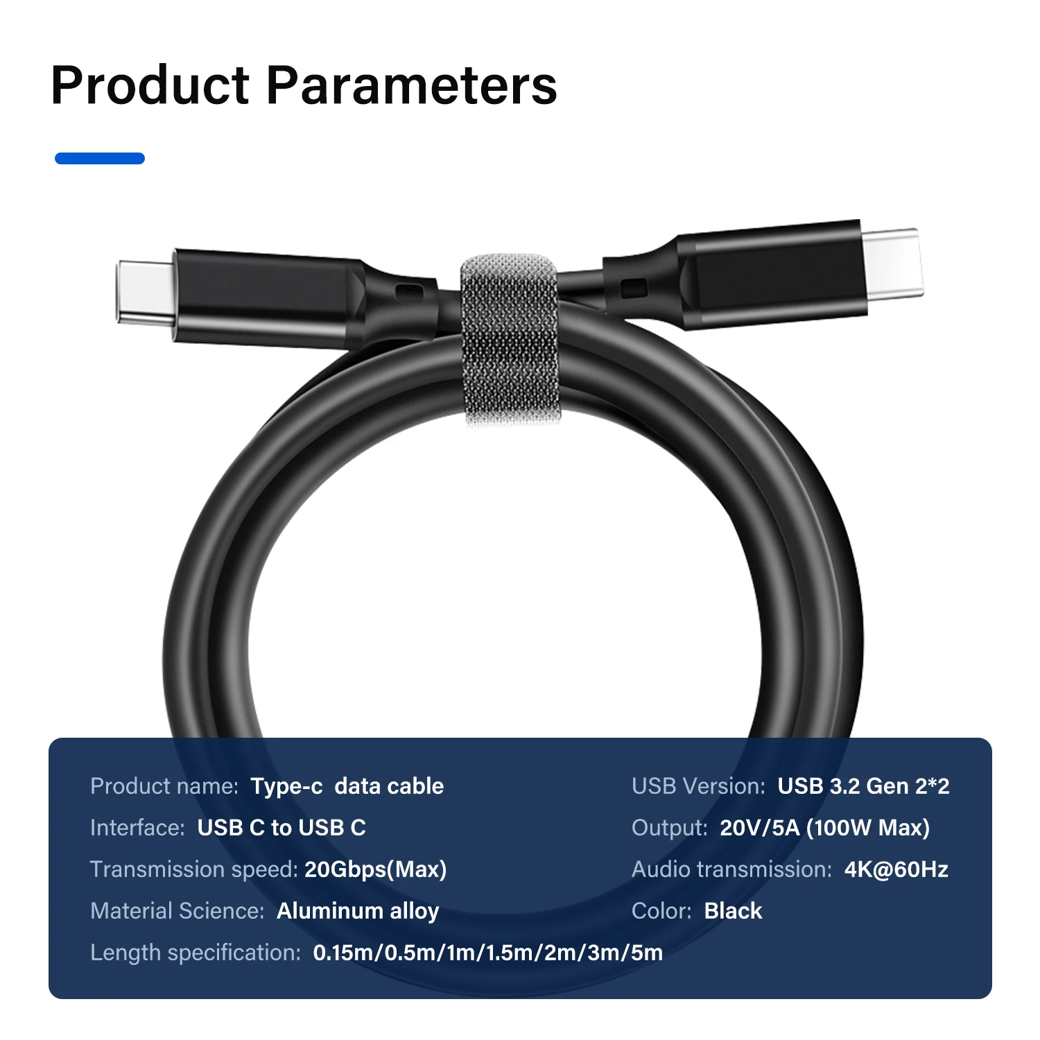 USB 3.2 Gen 2 USB Type C Cable For Macbook Air Pro Samsung Xiaomi PD 100W 5A Data Charger Thunderbolt 3 4 Video Wire 2m 3m 5m 4K