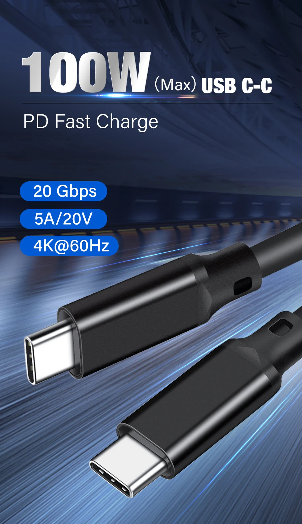 USB 3.2 Gen 2 USB Type C Cable For Macbook Air Pro Samsung Xiaomi PD 100W 5A Data Charger Thunderbolt 3 4 Video Wire 2m 3m 5m 4K