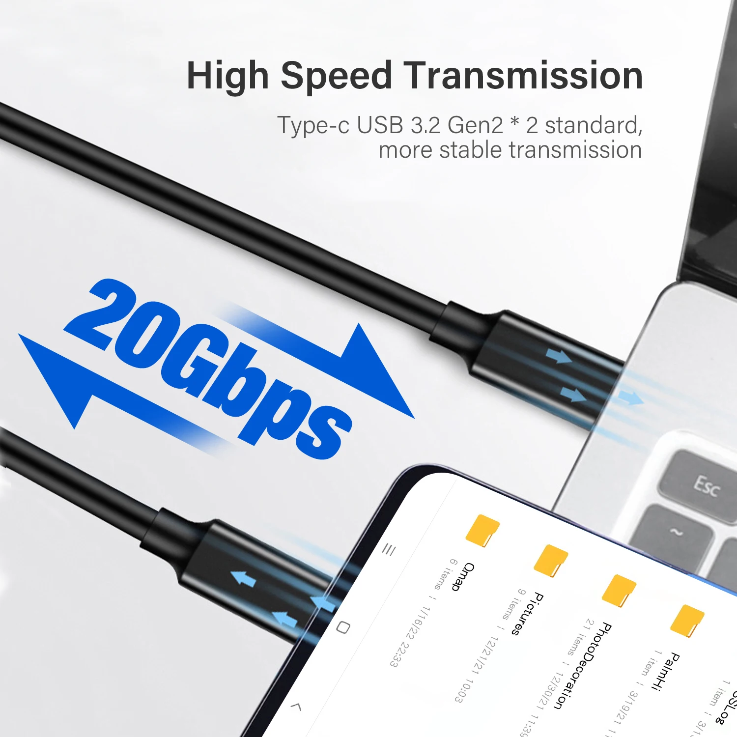 USB 3.2 Gen 2 USB Type C Cable For Macbook Air Pro Samsung Xiaomi PD 100W 5A Data Charger Thunderbolt 3 4 Video Wire 2m 3m 5m 4K