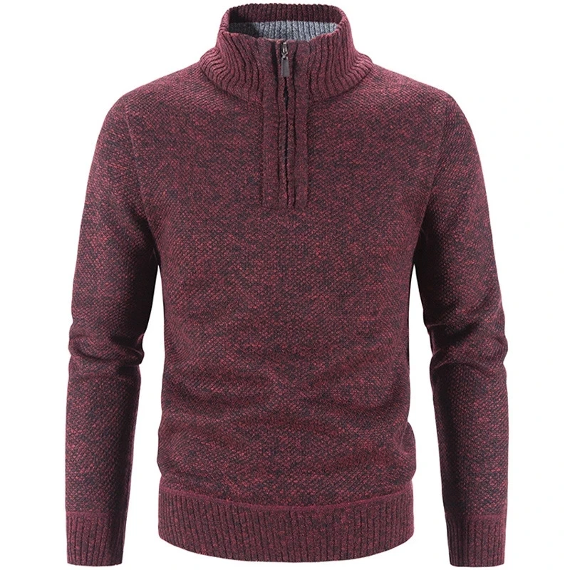 Alternative view of Winter Men's Fleece Thicker Sweater Half Zipper Turtleneck Warm Pullover Quality Male Slim Knitted Wool Sweaters for Spring