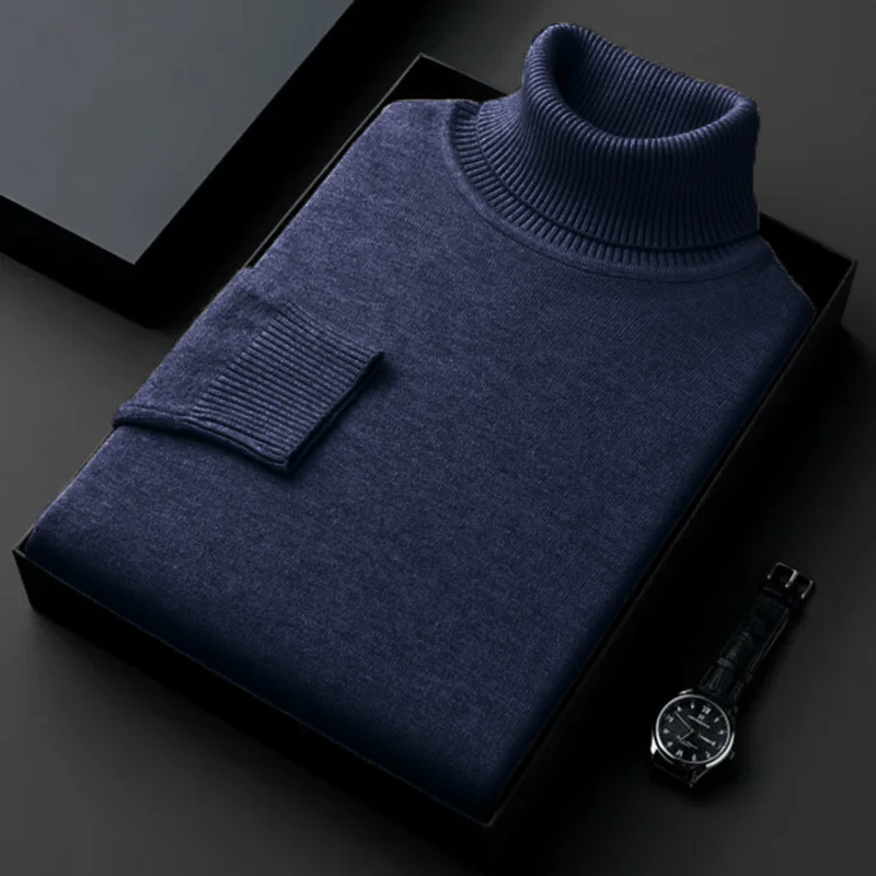 Alternative view of Sweatwear Mens Anti-pilling High Quality Knitted Turtleneck Sweater Slim Fit Long Sleeve Pullover Solid Color Trend Men Clothing