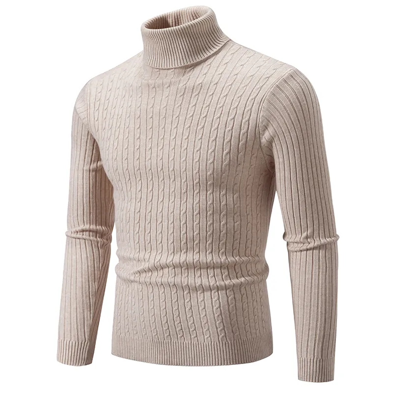 Alternative view of New Men's High Neck Sweater Solid Color Pullover Knitted Warm Casual Turtleneck Sweatwear Woolen Mens Winter Outdoor Tops