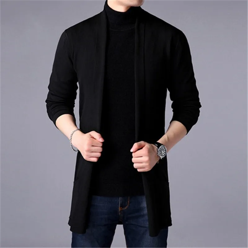 Alternative view of Sweater Coats Men New Fashion Autumn Men's Slim Long Solid Color Knitted Jacket Fashion Men's Casual Sweater Cardigan Coats