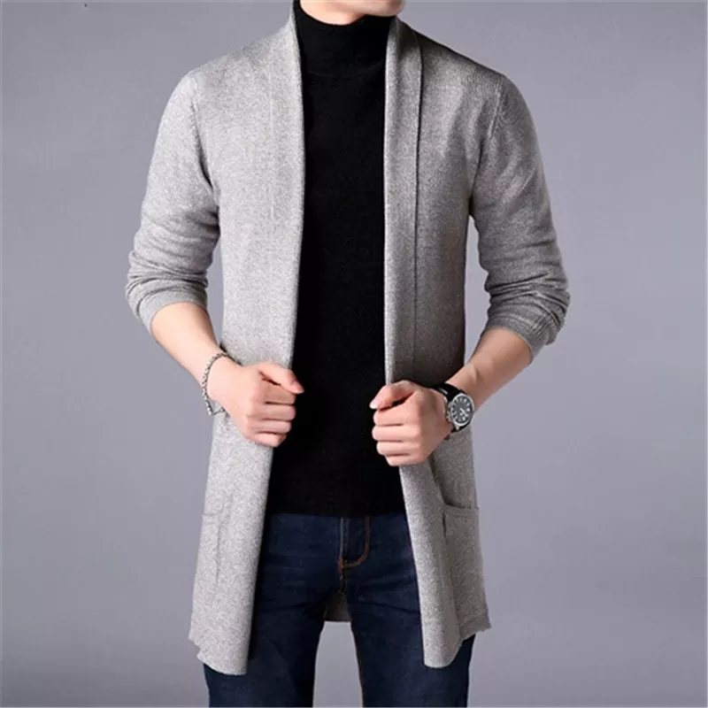 Sweater Coats Men New Fashion Autumn Men's Slim Long Solid Color Knitted Jacket Fashion Men's Casual Sweater Cardigan Coats