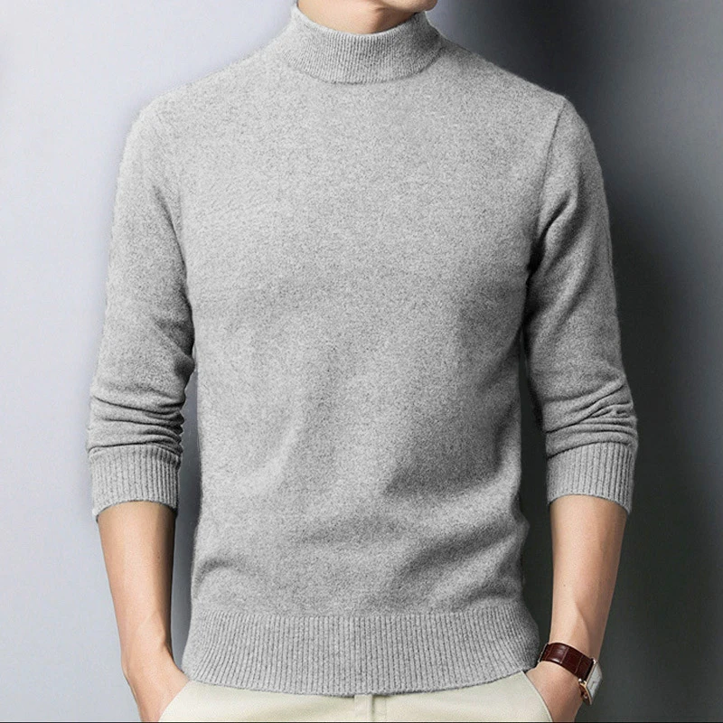 Alternative view of New Autumn/Winter Mock Neck Sweater Men Solid Color Pullovers Man Half Turtleneck Knitwear Fashion Brand Casual Mens Clothing