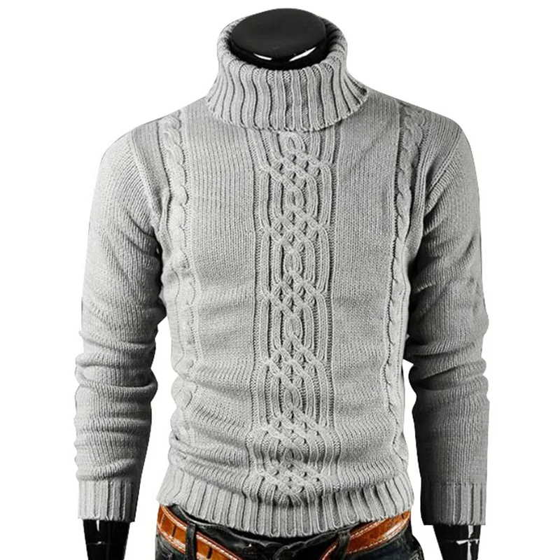 Alternative view of Autumn Winter Men's Warm Sweater Long Sleeve Turtleneck Sweater Retro Knitted Sweater Pullover Sweater