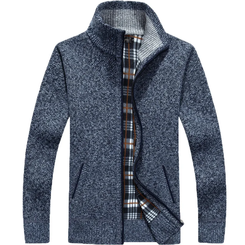 Alternative view of 2023 Autumn Winter Men's Sweater Coat Faux Fur Wool Sweater Jackets Men Zipper Knitted Thick Coat Warm Casual Knitwear Cardigan