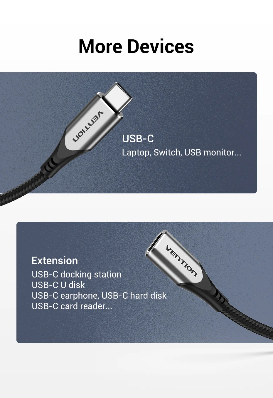 Vention USB C Extension Cable Type C Extender Cord 4K Thubderbolt 3 Male to Female Cable for MacBook Pro USB 3.1 Extension Cable Vention USB C Extension Cable Type C Extender Cord 4K Thubderbolt 3 Male to Female Cable for MacBook Pro USB 3.1 Extension Cable