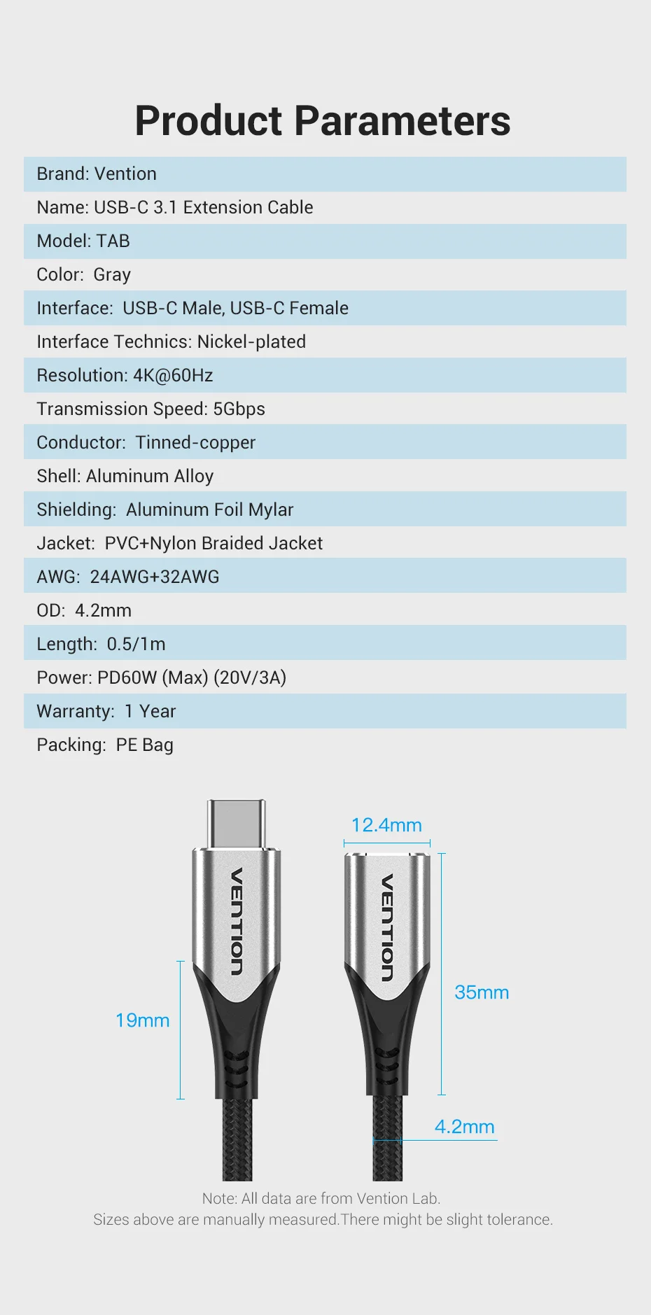 Vention USB C Extension Cable Type C Extender Cord 4K Thubderbolt 3 Male to Female Cable for MacBook Pro USB 3.1 Extension Cable Vention USB C Extension Cable Type C Extender Cord 4K Thubderbolt 3 Male to Female Cable for MacBook Pro USB 3.1 Extension Cable