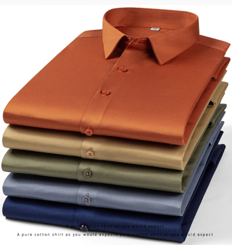 6XL Spring/Summer Formal Men's Fashion long-sleeved shirt Luxury wrinkle-proof non-ironed solid color business casual ice silk