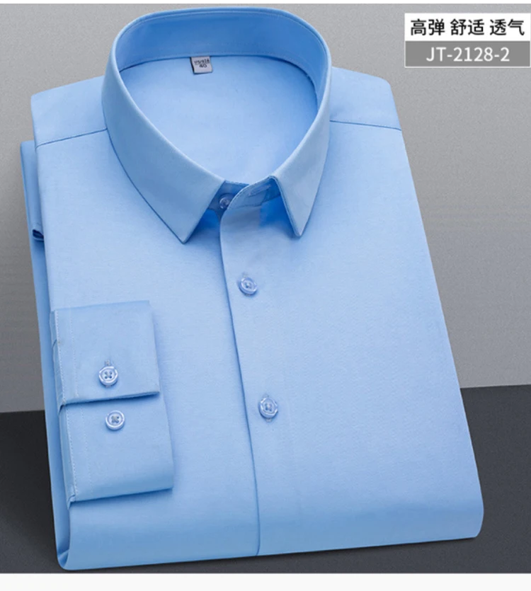 6XL Spring/Summer Formal Men's Fashion long-sleeved shirt Luxury wrinkle-proof non-ironed solid color business casual ice silk