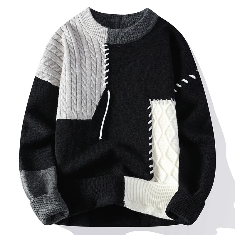 Alternative view of 2023 New Patchwork Sweater Trend High Street Fashion Autumn and Winter Warm Men's Top Hip-hop Street Clothing