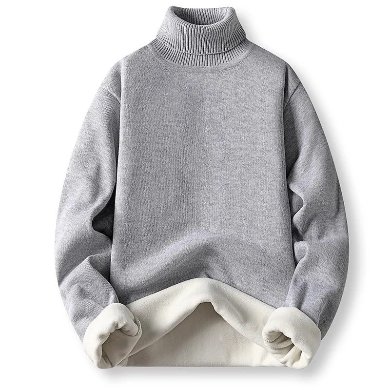 Alternative view of Winter Trend Sweaters Men's Solid Long Sleeved Turtleneck Pullover High Neck Fleece Warm Slim Fit Casual Sweater Jumper 4XL