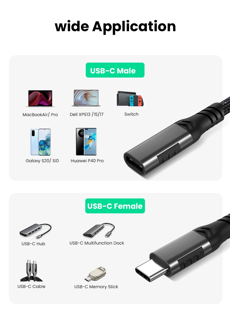 Extra 3M 10FT Female USB Type C 3.1 Cable 100W USBC 10Gbps 4K Video Cord Compatible with USB C Docking/Dell XPS/Magsafe Charger Extra 3M 10FT Female USB Type C 3.1 Cable 100W USBC 10Gbps 4K Video Cord Compatible with USB C Docking/Dell XPS/Magsafe Charger