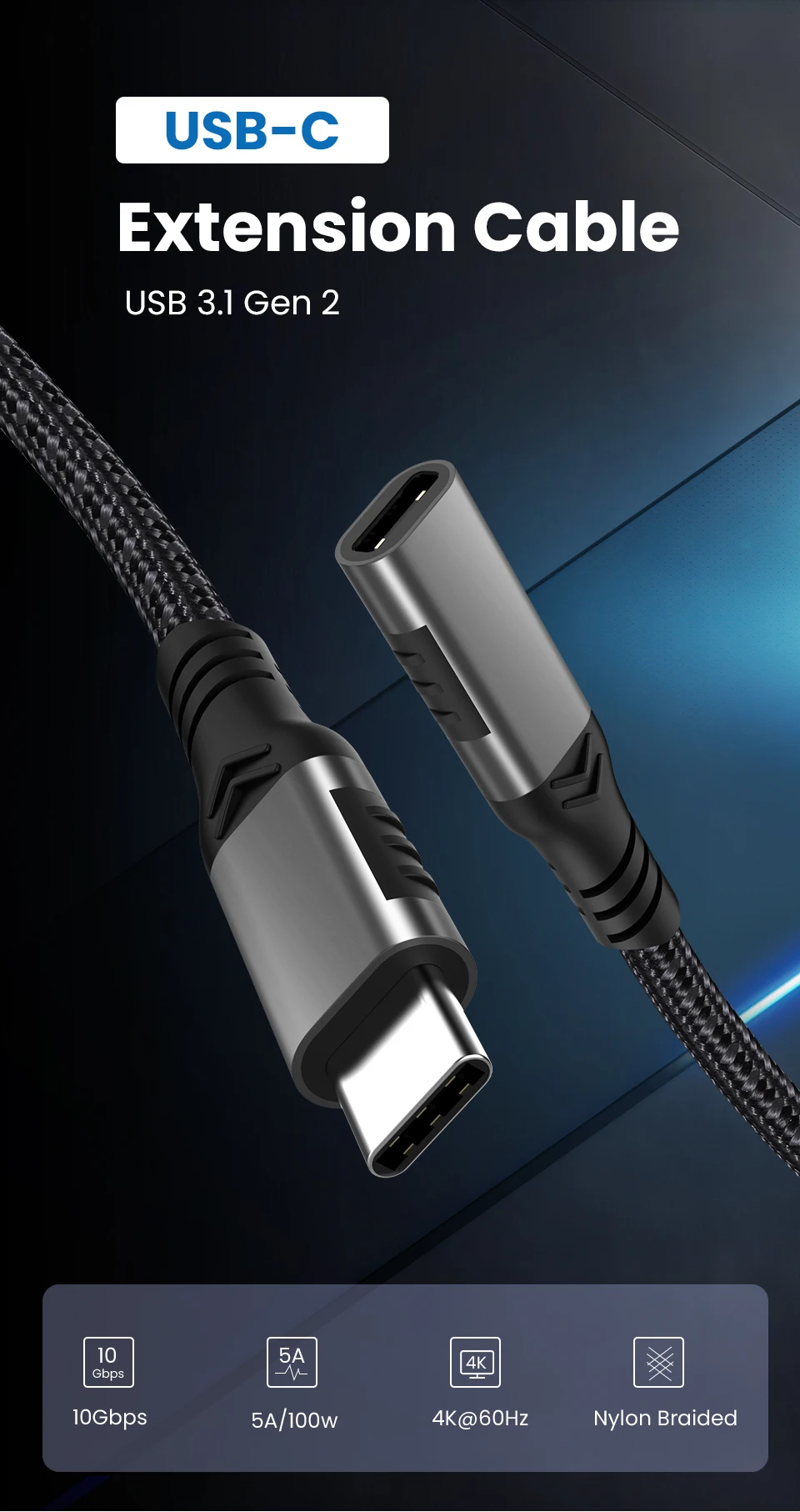 Extra 3M 10FT Female USB Type C 3.1 Cable 100W USBC 10Gbps 4K Video Cord Compatible with USB C Docking/Dell XPS/Magsafe Charger Extra 3M 10FT Female USB Type C 3.1 Cable 100W USBC 10Gbps 4K Video Cord Compatible with USB C Docking/Dell XPS/Magsafe Charger