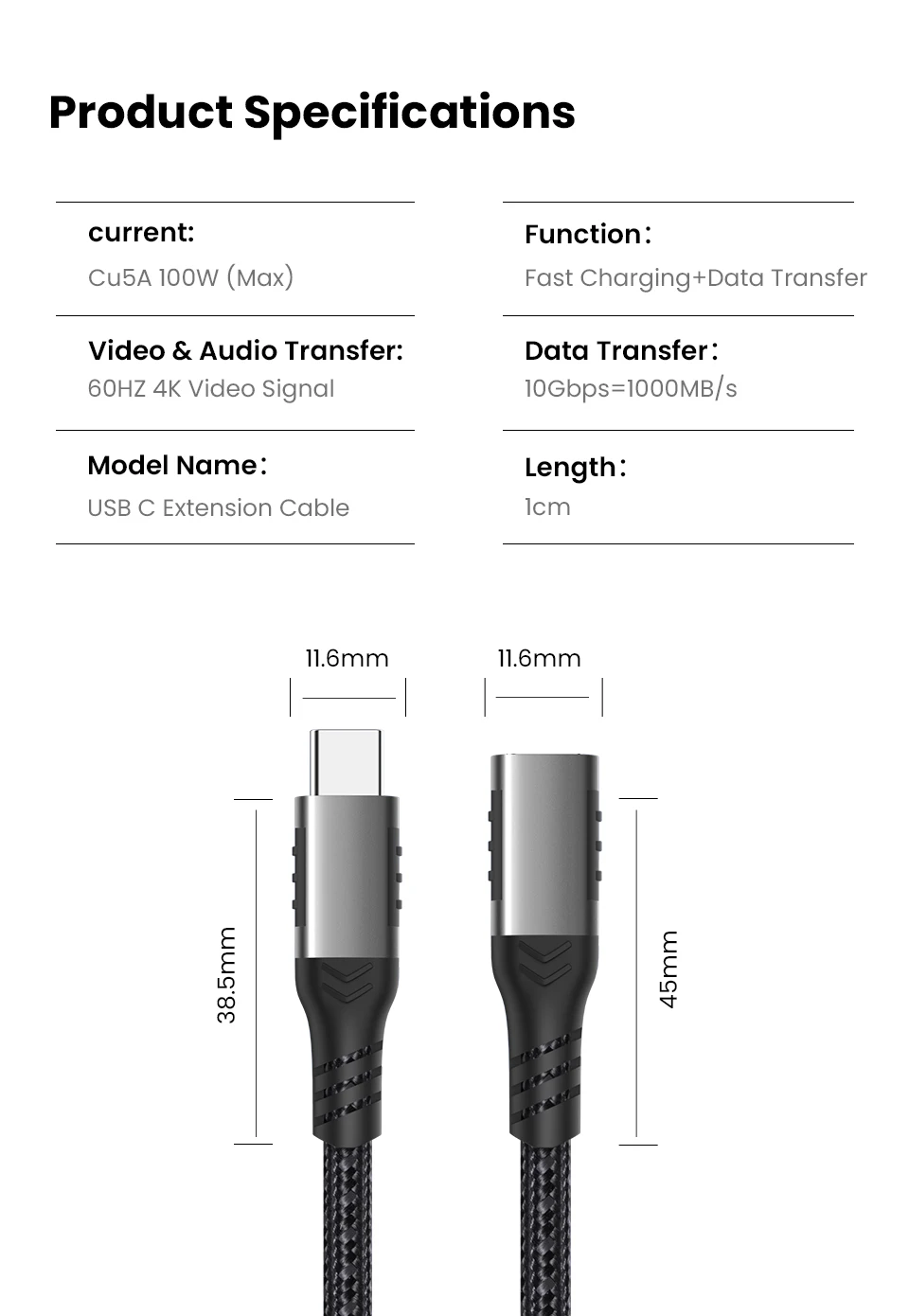 Extra 3M 10FT Female USB Type C 3.1 Cable 100W USBC 10Gbps 4K Video Cord Compatible with USB C Docking/Dell XPS/Magsafe Charger Extra 3M 10FT Female USB Type C 3.1 Cable 100W USBC 10Gbps 4K Video Cord Compatible with USB C Docking/Dell XPS/Magsafe Charger