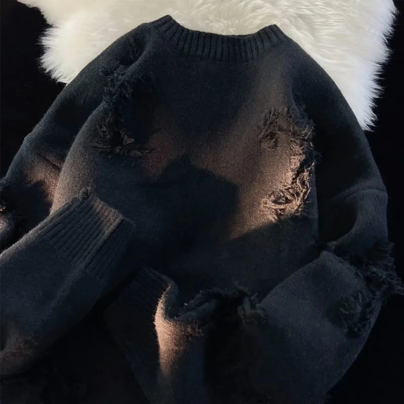 Alternative view of 2023 Autumnand y2k Streetwear Men New Retro Hole Fringed Sweater Loose Versatile Sweater For Men And Women Long Sleeve Sweater
