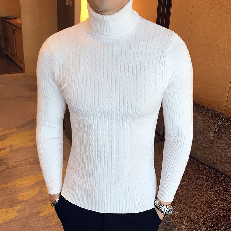 Alternative view of Mens Turtleneck Sweaters Winter Warm Knit Pullover Korean Cotton Solid Color Casual Slim Sweater Male Clothing Bottoming Shirt