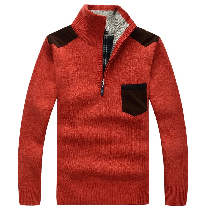 Alternative view of Winter Men's Turtleneck Sweater Half Zip Fleece Knitted Wool Pullover Long Sleeve Pocket Casual Male Thick Clothing for Autumn