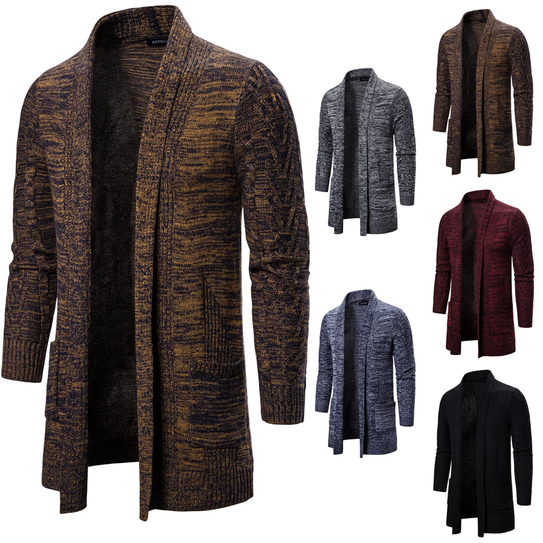 Alternative view of Men's Long Knitted Sweater Coats Casual Cardigan Men's X-long Knitted Cardigan Coat Solid Color Sweatercoat