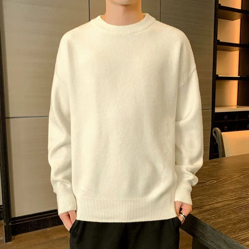 Alternative view of New Spring and Autumn Fashion Trend Retro Solid Round Neck Loose Versatile Casual and Handsome Men's Long Sleeve Knitted Sweater